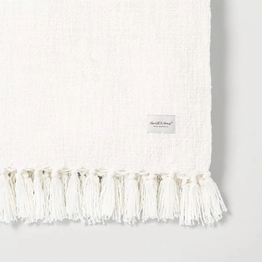 Knotted Fringe Throw Blanket White - Hearth & Hand with Magnolia